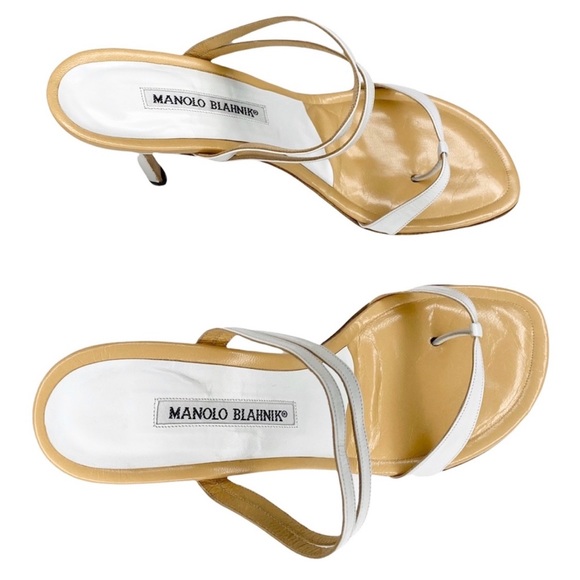new in box Manolo Blahnik 𖦹 Nancho Strappy Kitten Heels 𖦹 White Leather 𖦹 8M - Picture 10 of 17